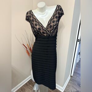 Adrianna Papell Sheath Dress Black Illusion Lace Banded Cocktail Wedding  Sz 20